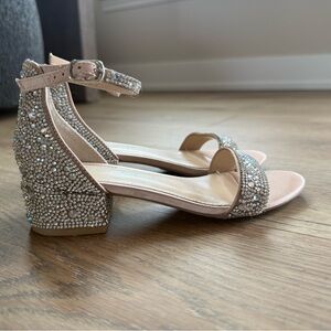 Embellished sequin Besty Johnson Girls Block Heel Sandals with Ankle Strap